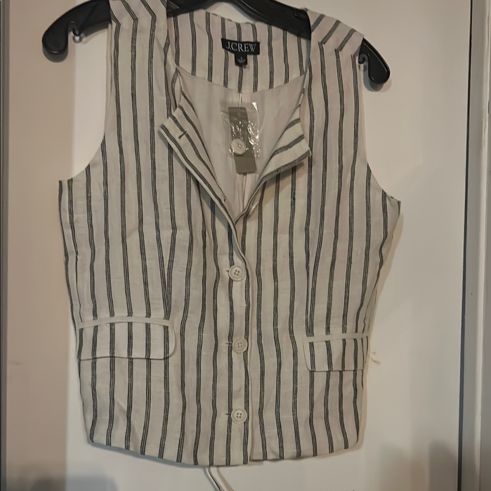 J.Crew Women’s Sleeveless Striped Button-Front Vest - White & Black